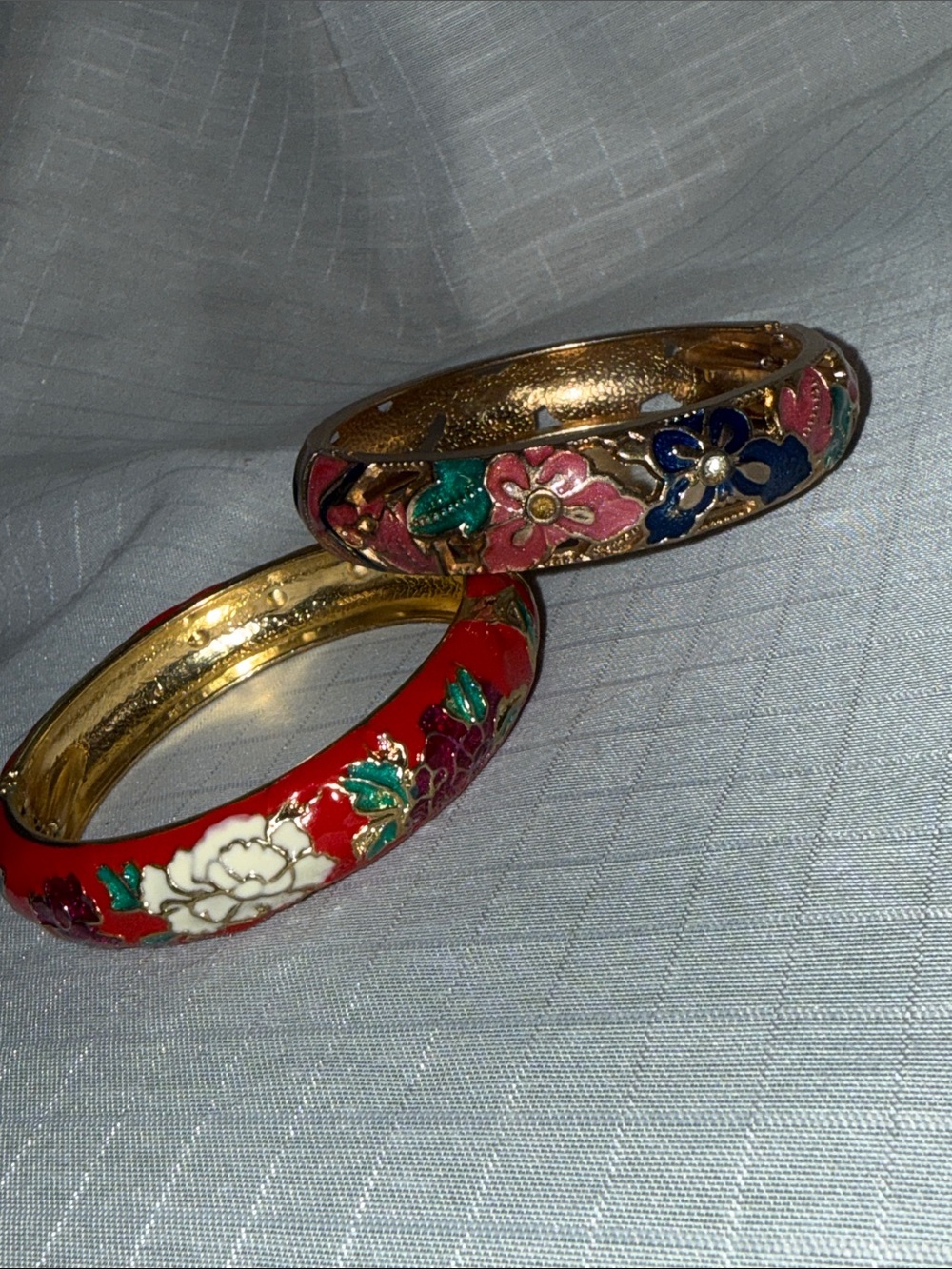 Gold-Tone Floral Enamel Bangle Bracelet Pair - Picture 2 of 6